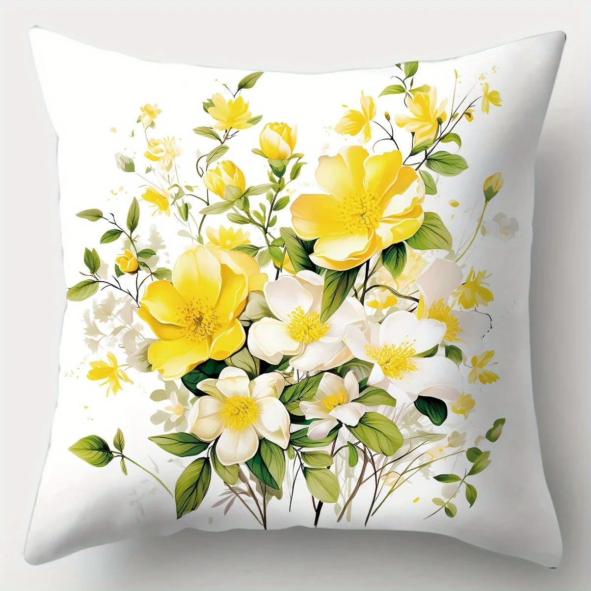 Elegant Floral Watercolor Pillow Cover Set 4 Pack Yellow Sunflower Spring Print Cushion Home Decor Living Room Accessories