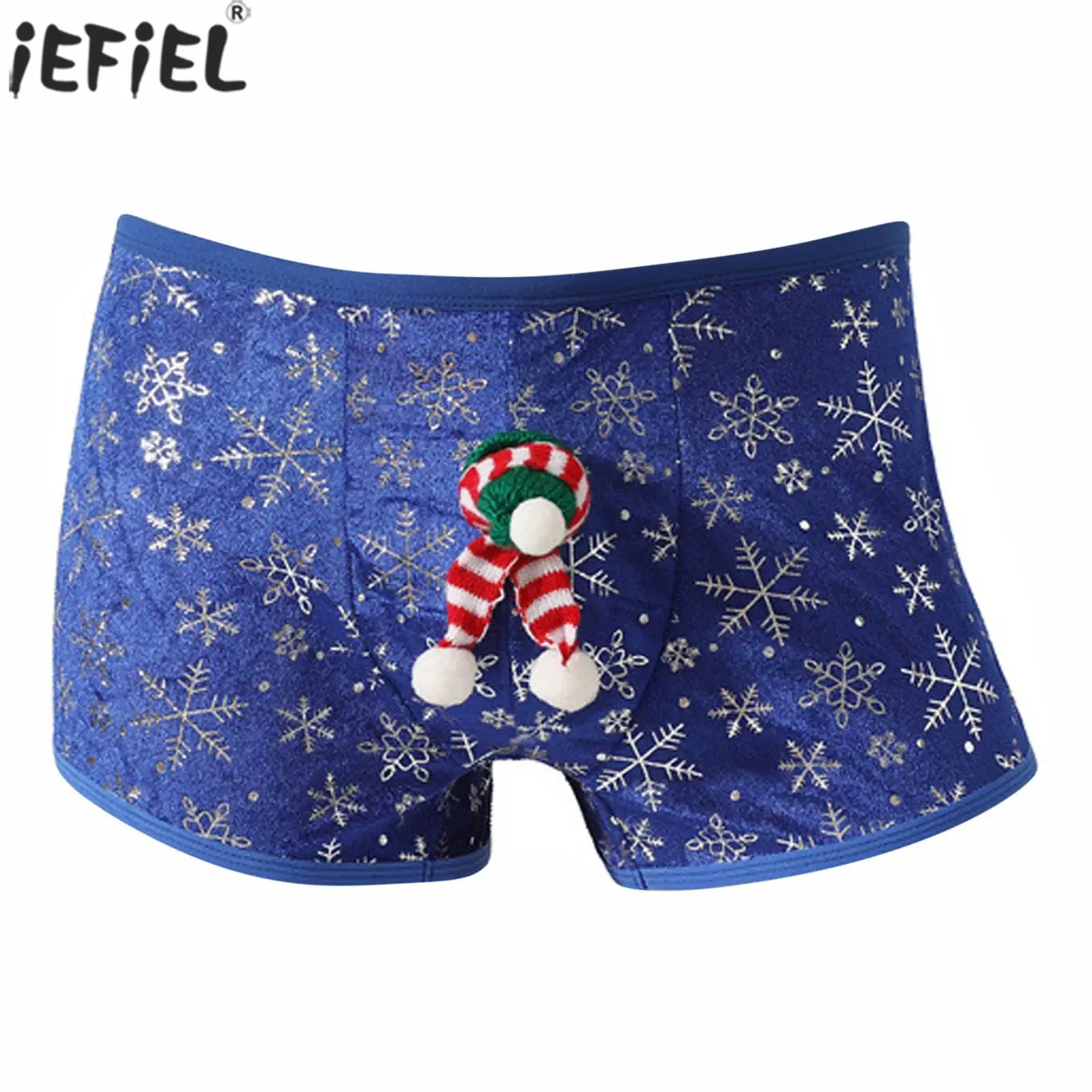 

Men Christmas Holiday Stylish Boxer Panties Underpants Snowflake Print Low Waist Thong for Xmas Party Christmas Role Play Briefs
