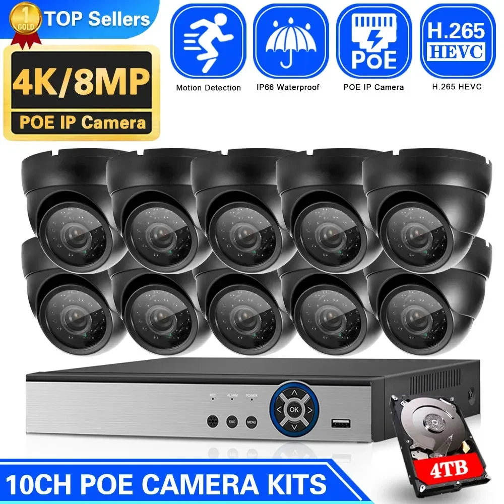 

8MP 4K CCTV Security Camera System 8CH POE NVR Kit Outdoor Metal Dome Video Surveillance Camera Set 10CH Home IP Dome Cam Set