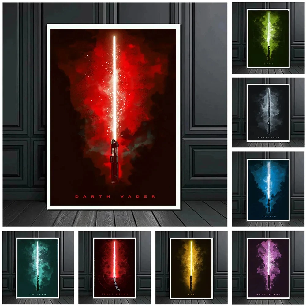 Disney Star Wars Lightsabers Poster Prints For Living Room Home Decor Abstract Glowing Weapon Canvas Painting Wall Art NO LED