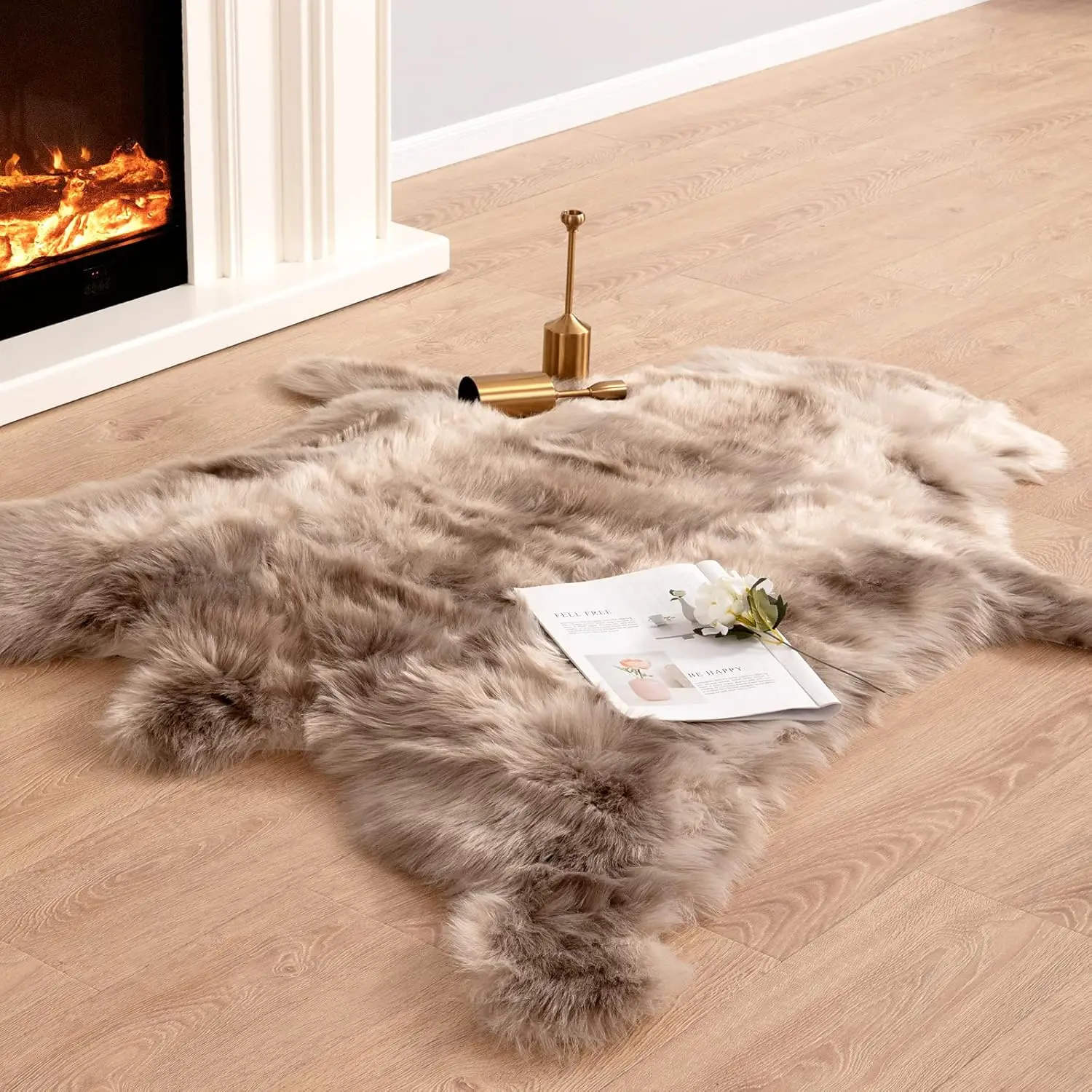 

Faux Fur Area Rug, 4x5 ft Fluffy Soft Carpet for Bedroom Living Room, Brown