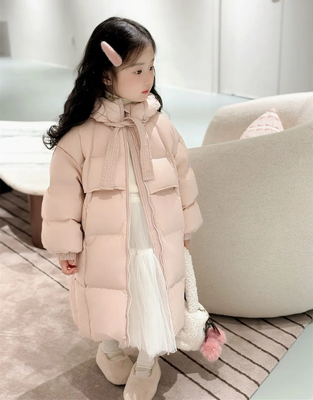 winter kids girls clothes baby outerwear girls winter coat large ribbon girls' bread jacket White duck down warm down jacket