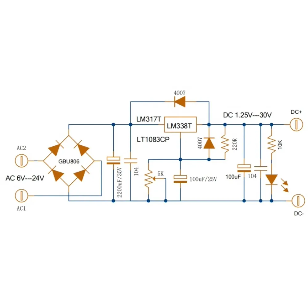 DC 가변 전압 조정기 전원 보드 LM317 LM338T LT1083CP 5A 7A 필라멘트 선형 전압 조정기