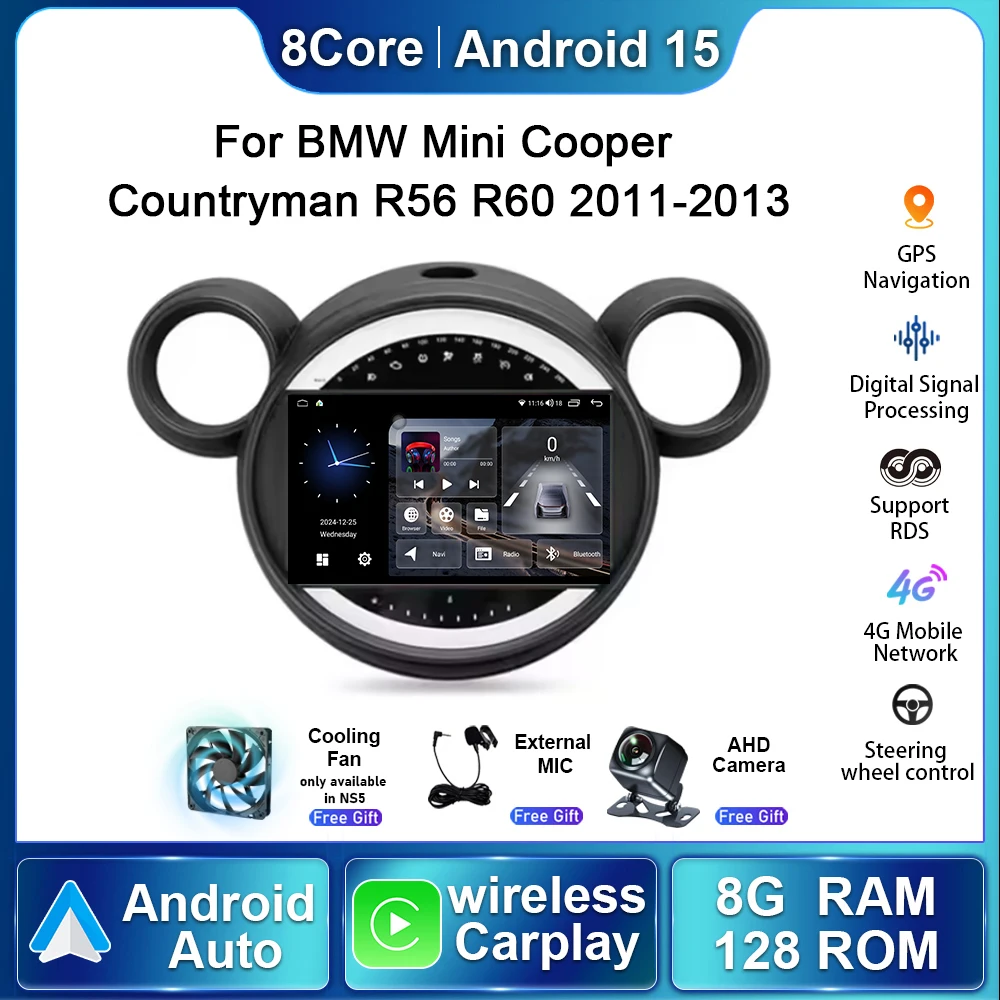 Wireless Car Carplay Android 15 Auto Radio For BMW Mini Cooper Countryman R56 2011 - 2013 Navigation GPS Multimedia Video Player