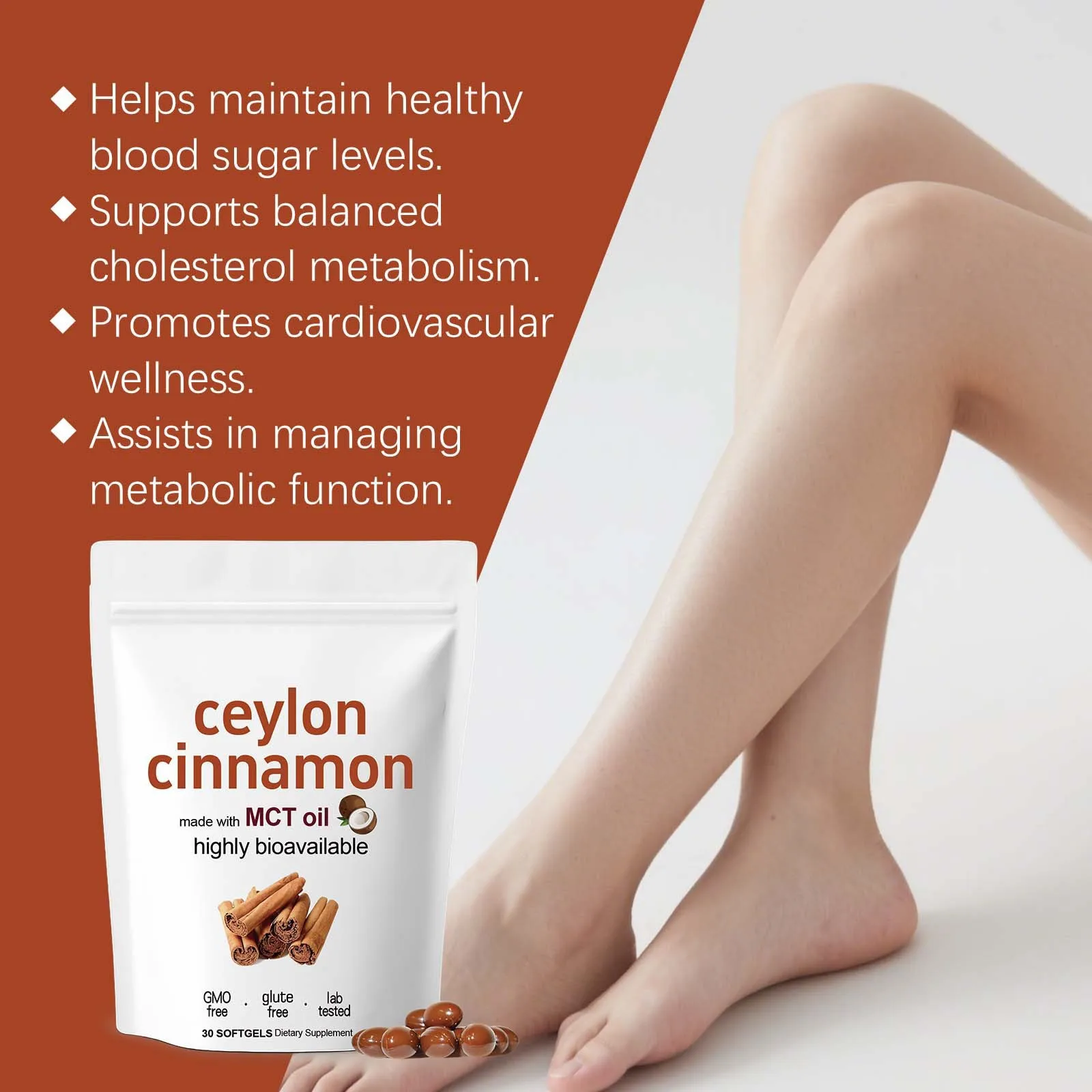 Ceylon Cinnamon Softgels Support Healthy Blood Sugar Balance Cholesterol Cardiovascular Health & Metabolism Herbal Supplement