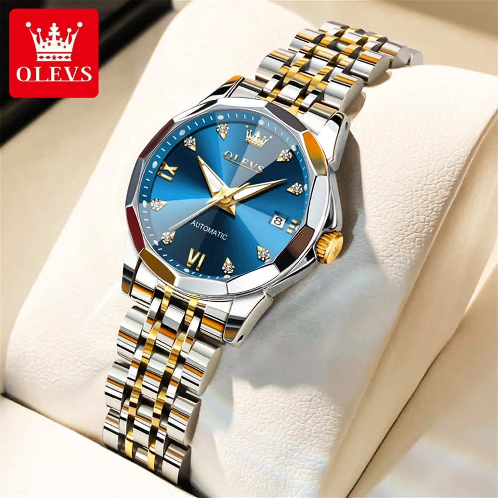 OLEVS Diamond women watch Classic Luxury Automatid Mechanical Wrist Watch Gifts For Women Wterproof Date Display 9982