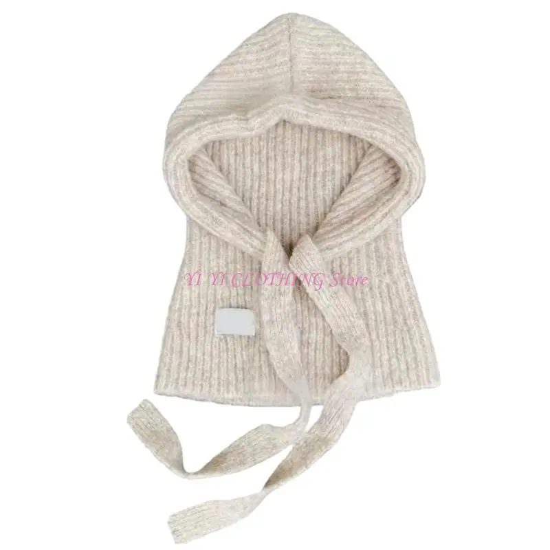 n5kf-韓国ニットバラクラバ帽子調節可能なネクタイとスカーフパーカー女性の冬の暖かさファッションヘッドアクセサリー
