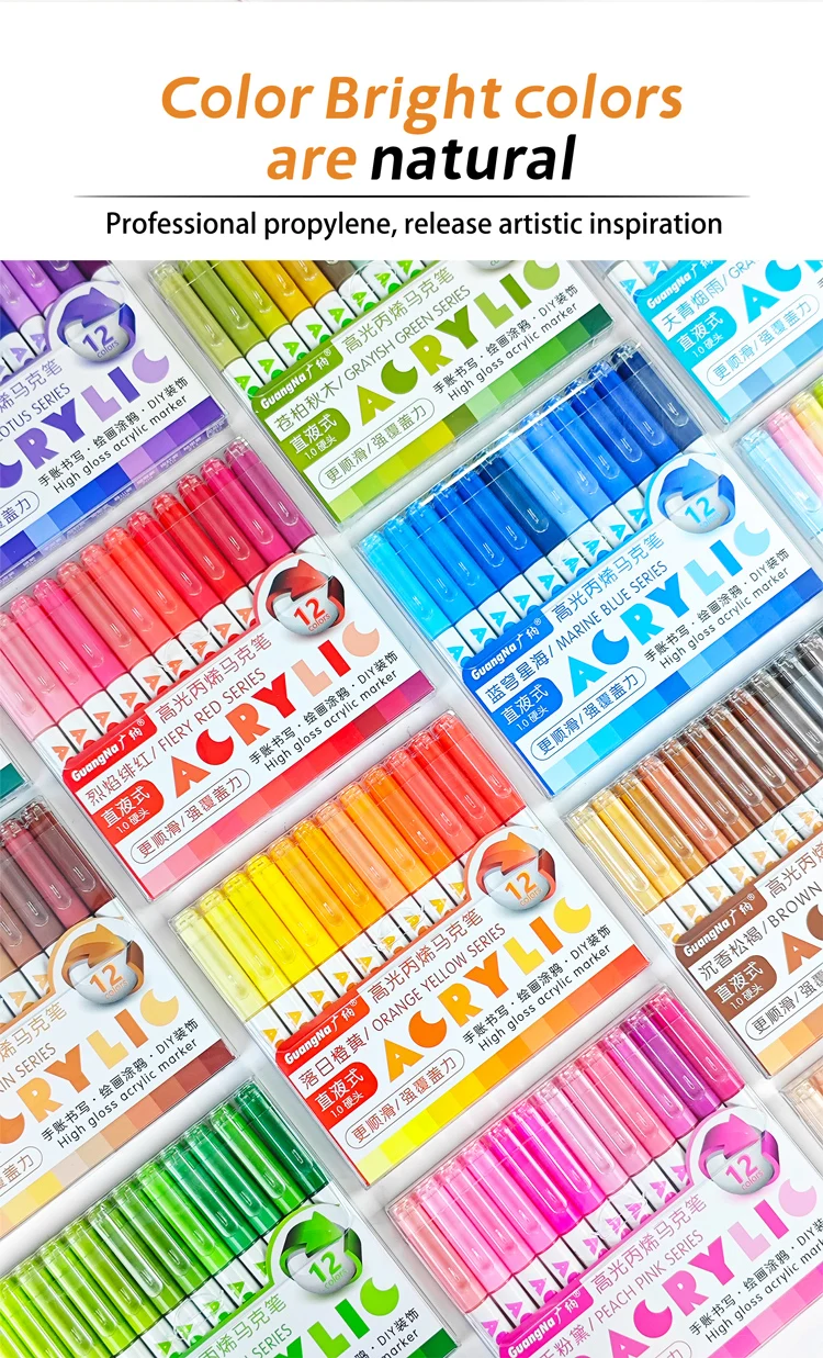 168/72/12 Farben GuangNa Hochglanz-Acryl-Markierungsstifte, DIY handgezeichnet, Graffiti-Farbkunststift-Set, perfekt für Künstler/Studenten – Detail 18