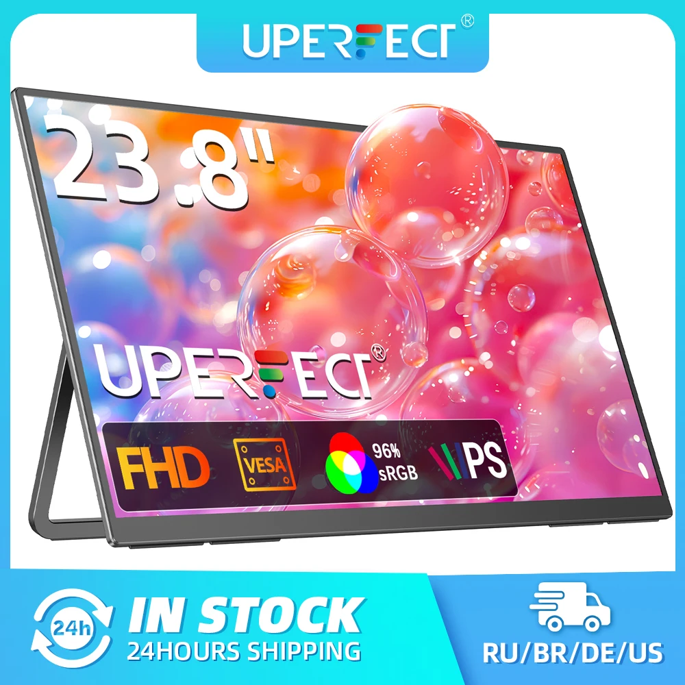 

Большой портативный монитор UPERFECT 23,8" игровой компьютерный дисплей 100 Гц 1080P USB-C HDMI IPS экран для ноутбука Mac Surface PC PS4/PS5 Xbox с подставкой VESA крепление динамиков