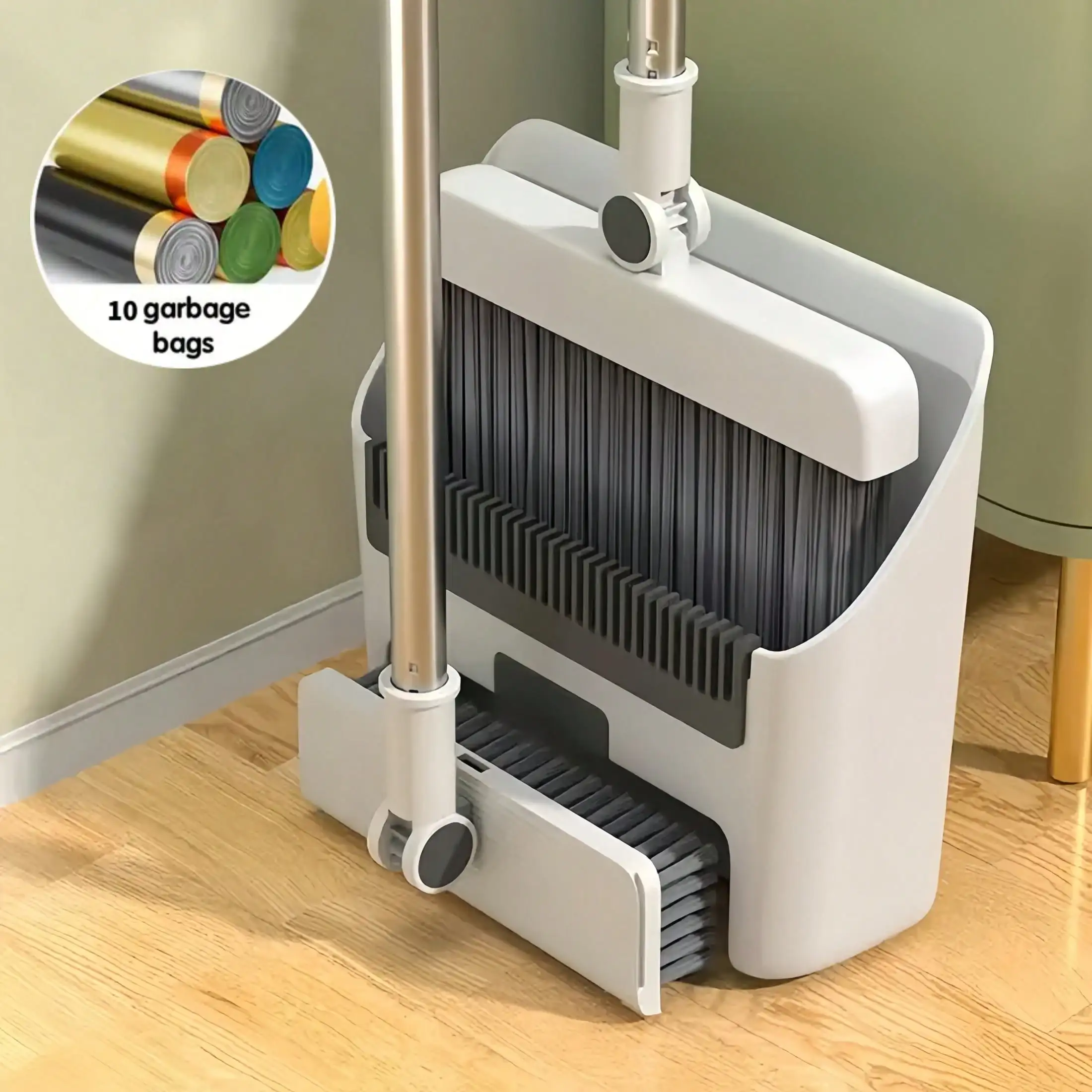 

3-In-1 Broom, Dustpan, And Floor Brush Combo Set Comes With A Roll Of Trash Bags And Is Suitable For Kitchens, Bathrooms