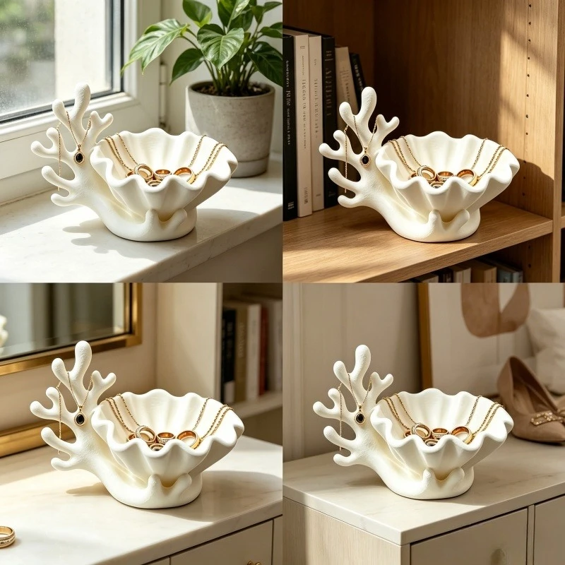 3D Coastal Coral Clam Shell Succulent Planter Mini Resin Seashell Flower Pot Desktop Small Cactus Plant Decor Vase