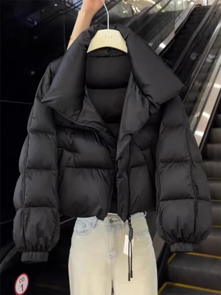 

Trendy Stand Collar Thiened Bla Cotton Jaet Women's Winter New Sle Loose Warmth High-End Feeling Commuter Korean Version