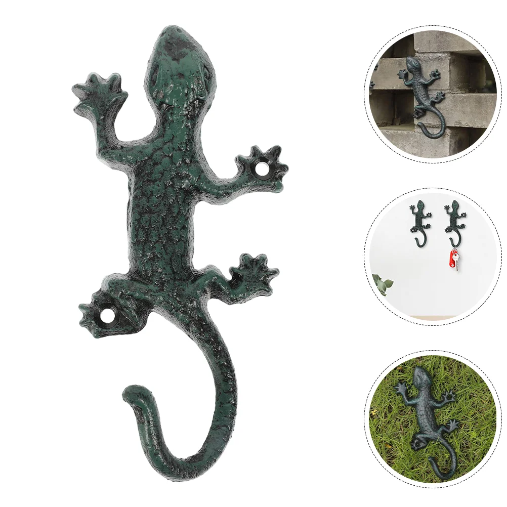 

2 Pcs Hook up Gecko Wall Hooks Heavy Duty Cast Iron Fall outside Decor Vintage Decorative Animal Coat Towel Office Hangers