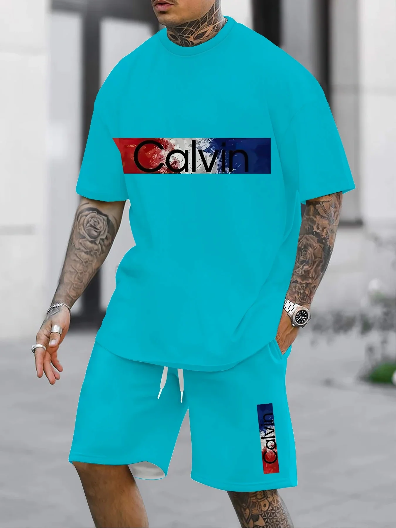 

Men Clothing Summer Brand Men's Leisure Sports Set Letter Printed T-shirt Shorts Round Neck 2-piece Set Two-piece Set Streetwear