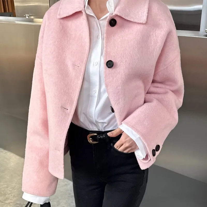 Womens Contrast Color Button Coat Lapel Collar Drop Shoulder Long Sleeve Cardigan Jacket 2026 Fall Winter New Trendy Chic Classy
