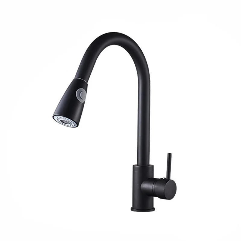 GEGVE 304 Stainless Steel Pull Out Spout Kitchen Faucet Rotatable Faucets Black Mixer Hot and Cold Water Taps Sprayer Brushed