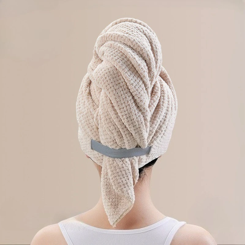 2 في 1 منشفة الشعر ستوكات اضافية كبيرة التفاف سريعة الجافة منشفة الشعر التفاف مع شريط مرن منشفة شعر ناعمة فائقة الامتصاص عمامة #3