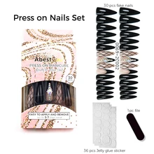 30pcs Long Faux Ongle Jelly Glue Nails Press Ons Nail art Stickers and Tips Cat Eye Gel Polish Kit Stick-on Unas Postizas Mujer