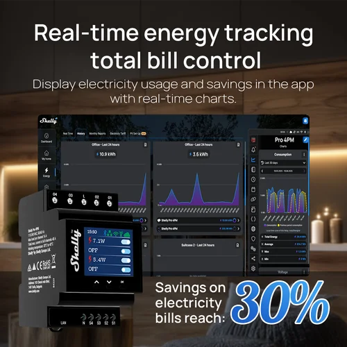Imagen 2 del producto Shelly Pro-interruptor Wifi para automatización de instalaciones del hogar, 4 canales, LAN, 4PM, Control remoto, medición de potencia