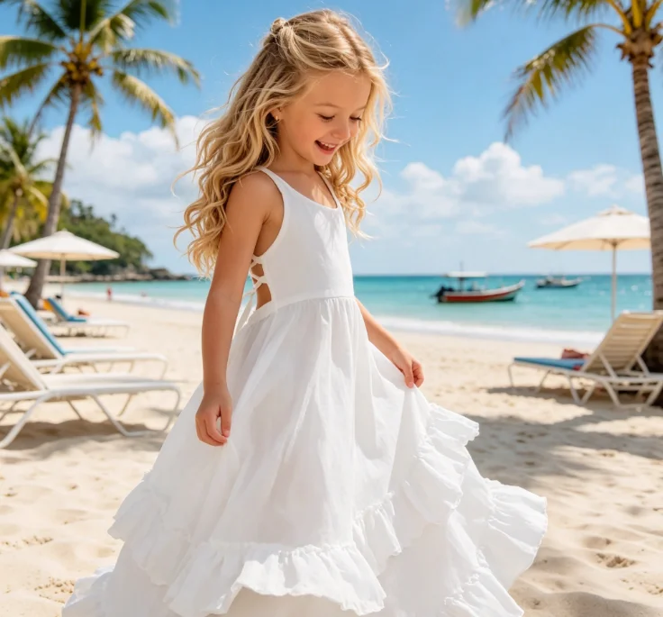 

2026 Girls Spring Summer Cotton New Style Backless Lace Mid Length Children's Vest Dress Fashion Solid Color Long Dress