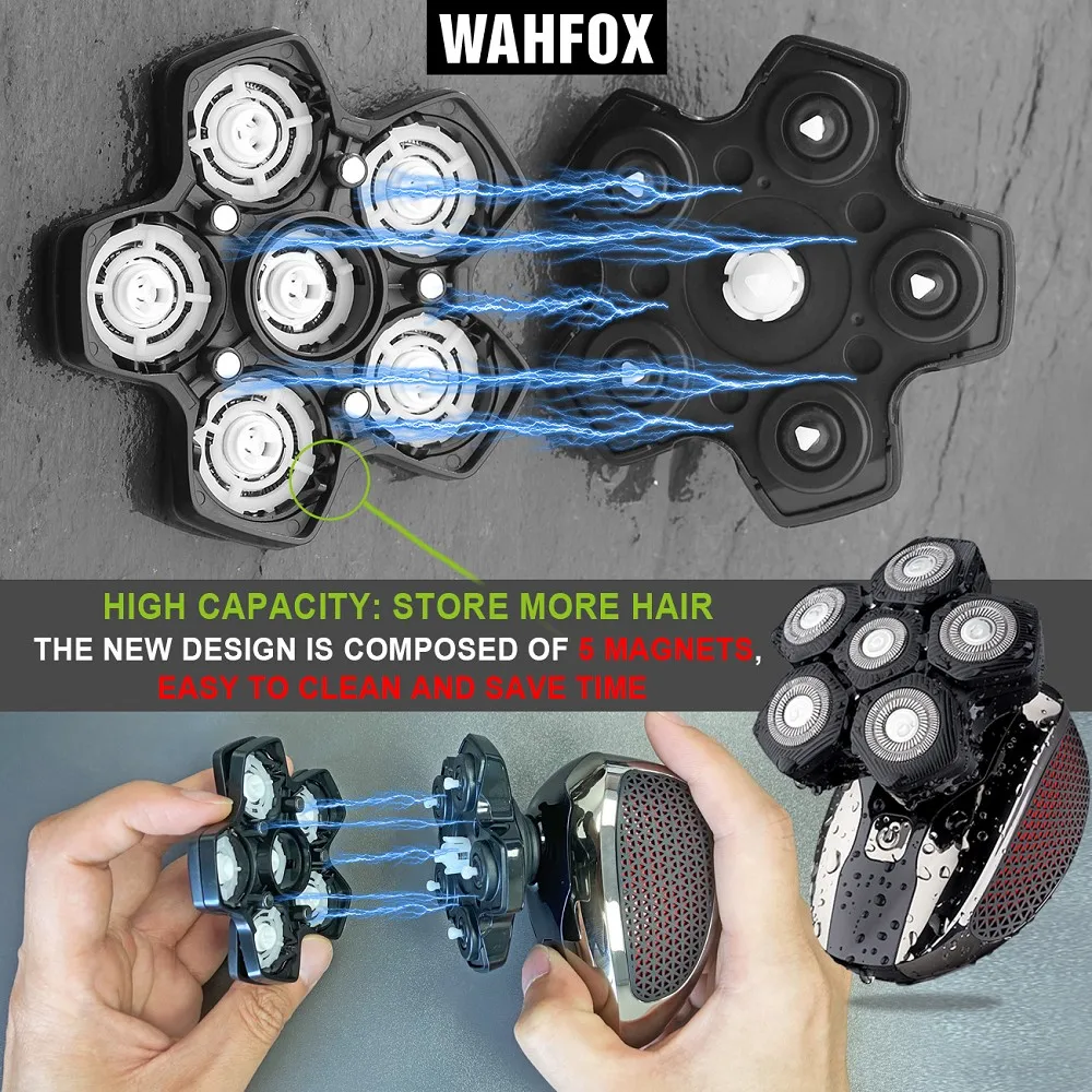 Wahfex cabeça barbeador 5 em 1 navalha elétrica para homens carecas aparador com nariz costeletas clipper à prova dwaterproof água molhado seco