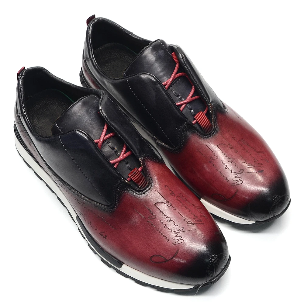 Luxury Brand Design Mens Casual Sneakers Genuine Leather Lace-up Oxford Shoes Engraving Letters Pattern Social Travel Shoes Man