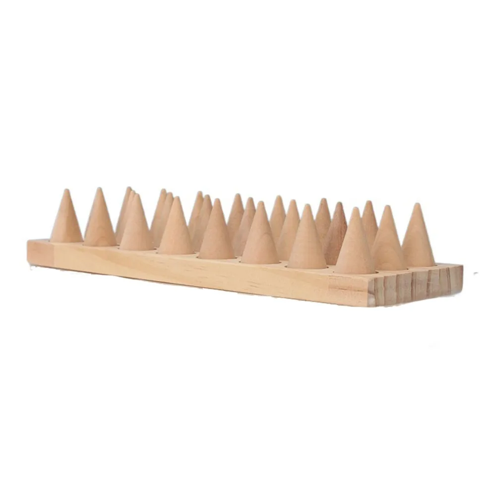 

Crafts Modern Wood Cone Ring Display Stand Decorative Space Saving Finger Rings Holder Retro Ring Storage Rack Girls Women