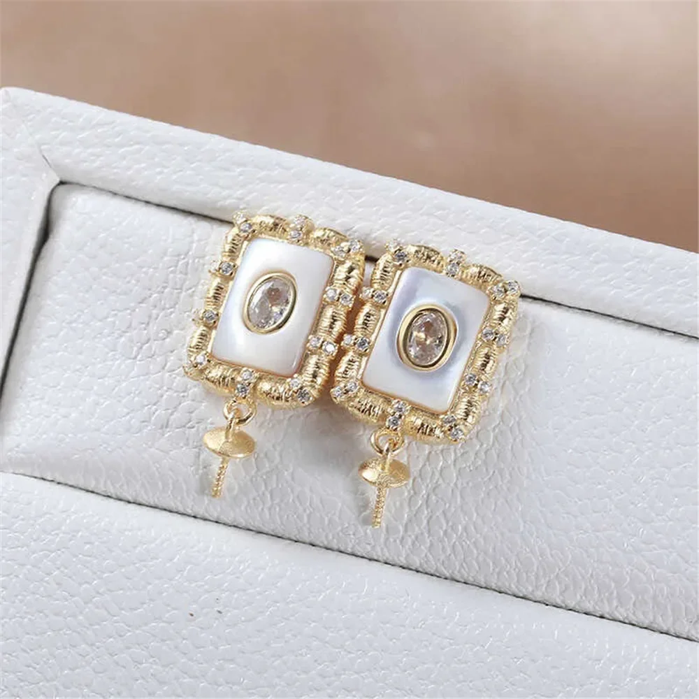 DIY Pearl Accessories New S925 Sterling Silver Seiko Inlaid Sea Shell Earrings Empty Tray Fashionable Retro Versatile Exquisite