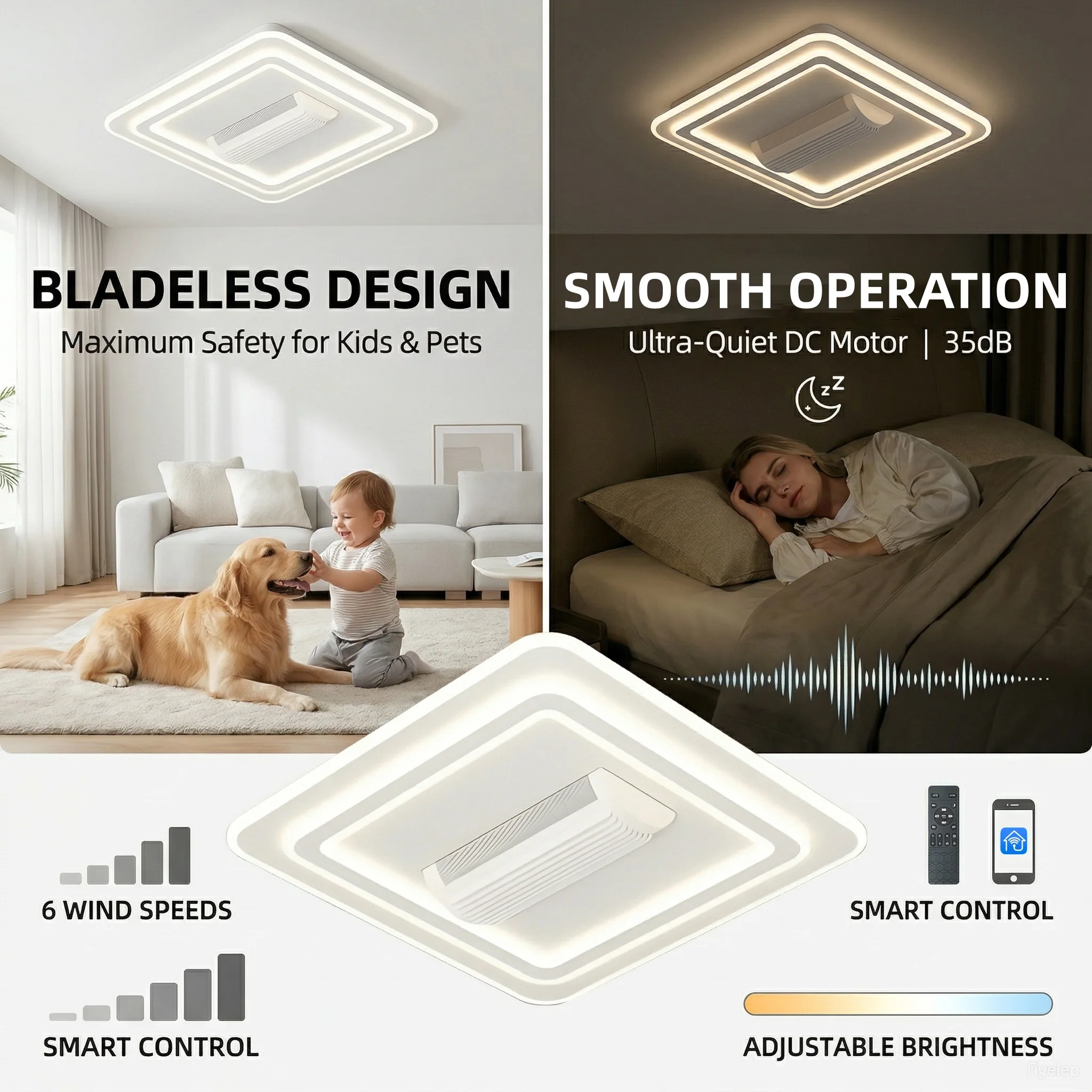 LED Sealing Ceiling Fan Light Invisible Bladeles Ceiling Lamp Remote Control Electric Fan with Light Living Room Bedroom Decor image 4