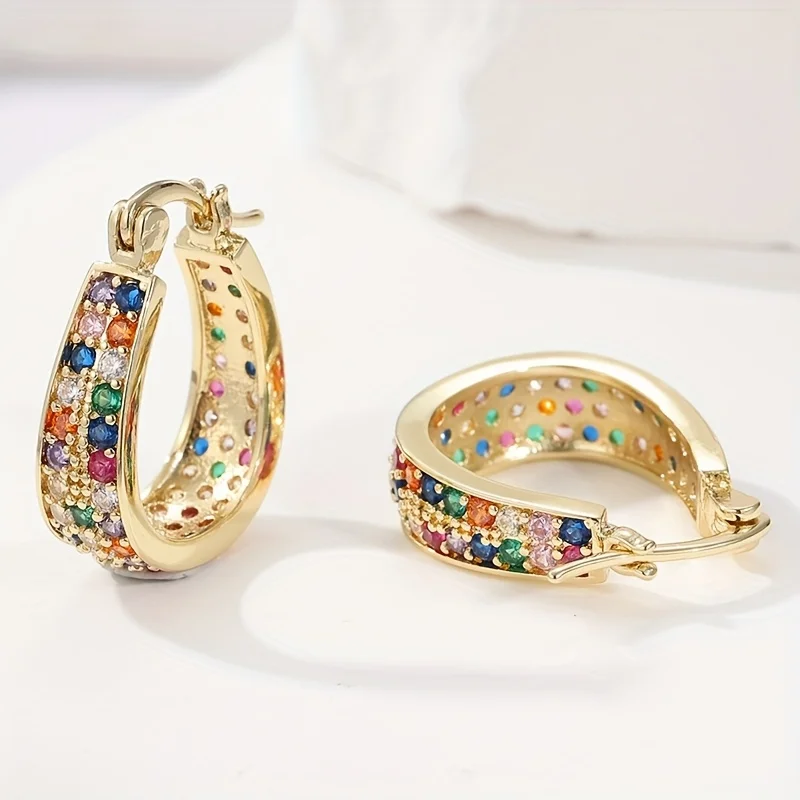 1 Pair of Fashionable Colored Zircon Geometric Pendant Earrings, Ladies' Classic and Trendy Holiday Party Jewelry Gift