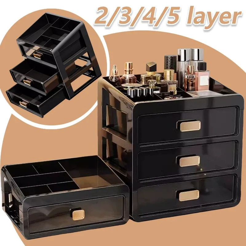 2/3/4/5 Layers Desktop Storage Box with Drawer Heightened Table Organizer Plastic Office Storage Cabinet for Home Stationery