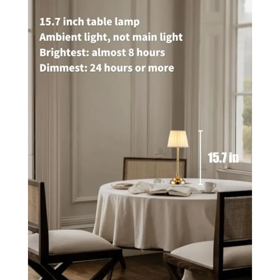 Portables Cordless Table Lamp, Fabric Shade Desk Lamp, 4000mAh Rechargeable Battery Powered Lighting, Dimmable Light for Dining view 2