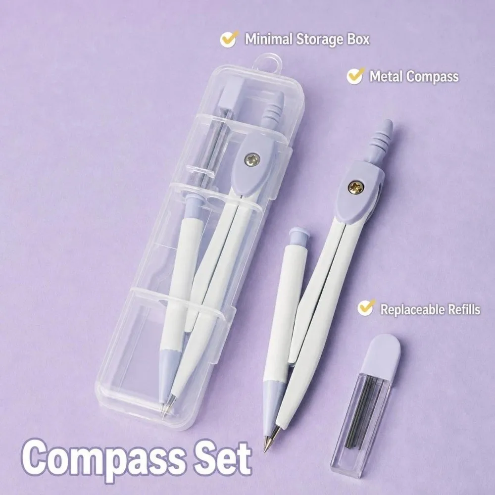 Durable Metal Drawing Compass Geometry Tool Macaron Color Student Compass Set Multifunctional Math Compass School Supplies