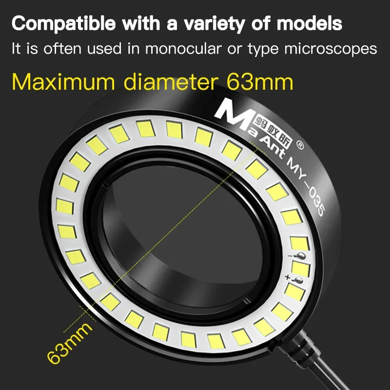 MaAnt MY-035/036/037/038 LED المجهر الغبار حلقة مصباح لإصلاح الهاتف المحمول سطوع عالية لا حرق مصدر الضوء