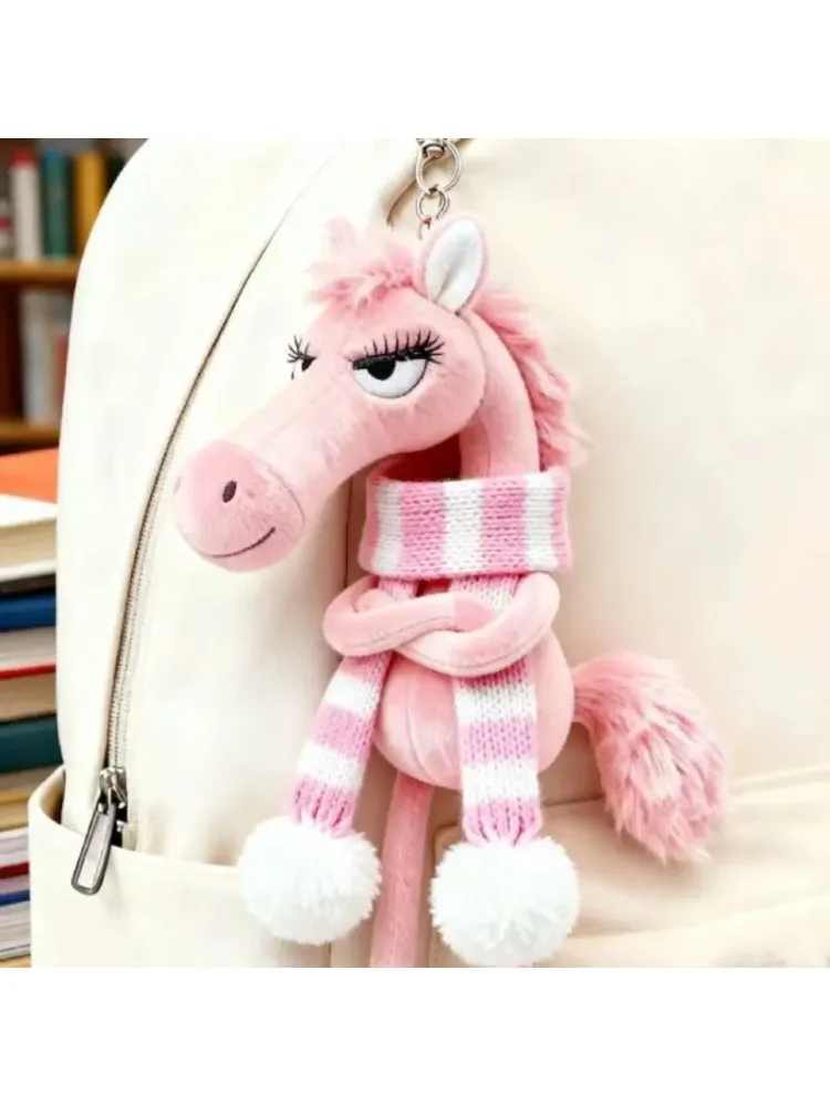 Zwart paard sleutelhanger knuffel rugzak hanger decoratie jaar van het paard knuffel nieuwjaarscadeaus voor jongens en meisjes