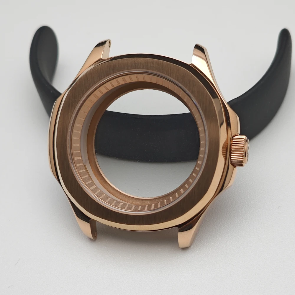 39.5 مللي متر ساعة رجالية علبة فولاذية وردية بها حلقة داخلية تناسب NH35 NH36 ساعة يد تعمل بالحركة أجزاء لساعات المعصم الزجاجية الياقوت صندوق الساعة