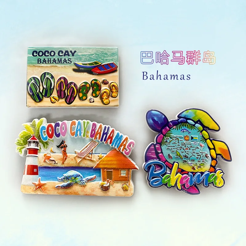 Imã de Geladeira das Bahamas, Artesanato Comemorativo Cultural e Turístico, Decoração Tridimensional para Casa, Pintado em 3D