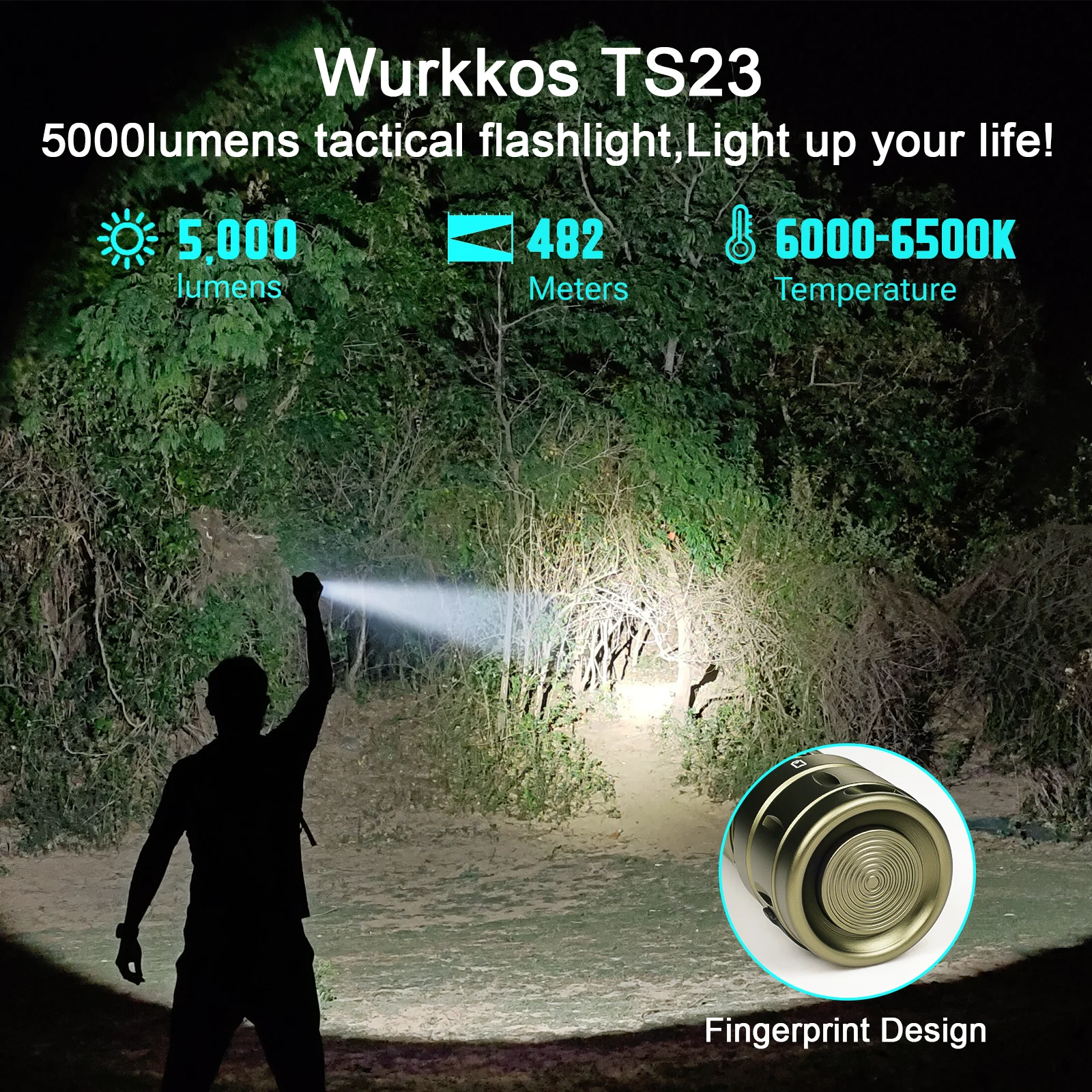 Wurkkos TS23 Tactical Flashlight 21700 Rechargeable 5000 Lumens IPX8 Waterproof Two-Mode Everyday Carry (EDC) Tail Switch Direct Shipping from Local Warehouse