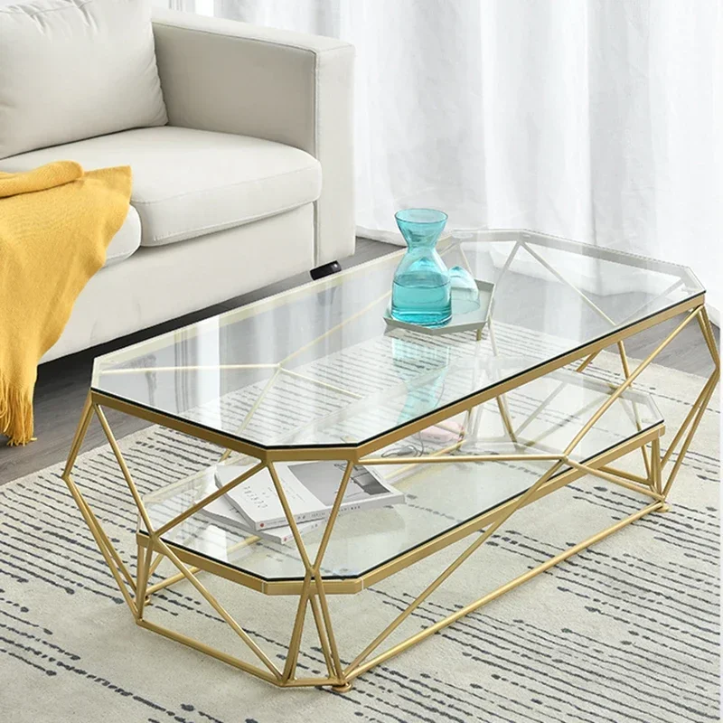 Luxury Glass Coffee Table Golden Design Center Gold Base Coffee Table Nordic Home Table Basse Luxe Decoration Balcony