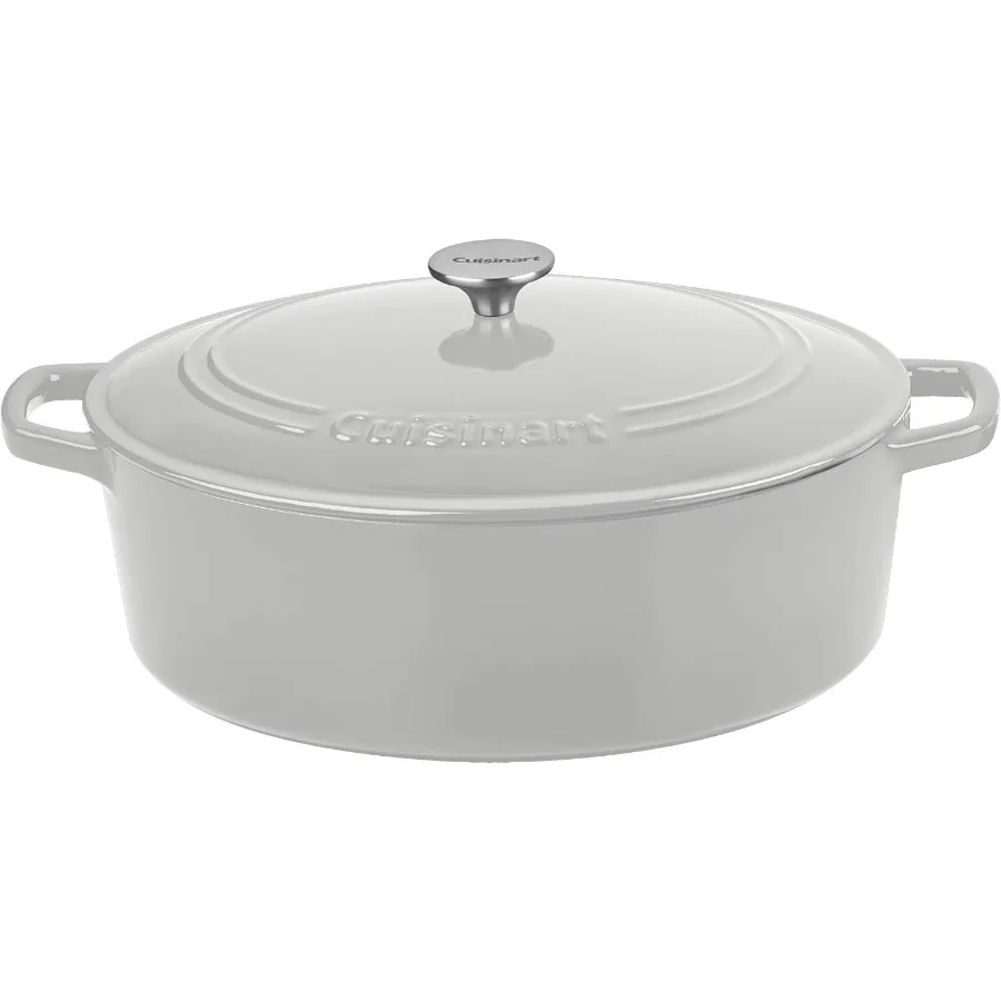 

Chef's Classic Enameled Cast Iron Oval Covered Casserole Cool Grey 7 Quart