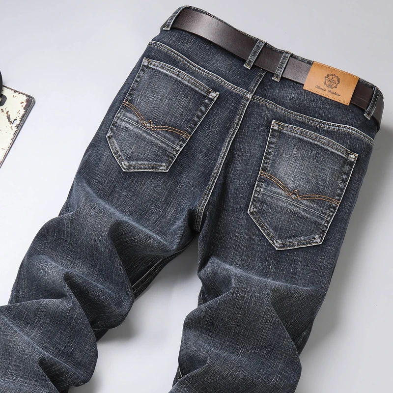 

Pop Spring Autumn Jeans Men Denim Mens Jeans Slim Fit Tall Male Cotton Pants Fashion Blue Jean Man Plus Size 38 40