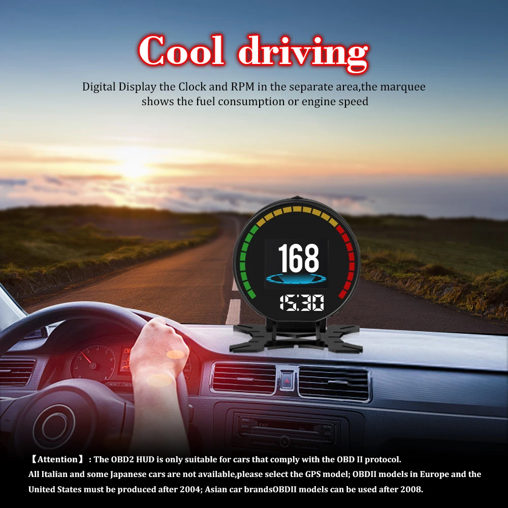 Obdii رئيس متابعة العرض P15 الذكية الرقمية متر obd2 عداد السرعة الجهد دفعة التوربينات ضغط النفط مقياس درجة حرارة الماء Y03 GPS HUD