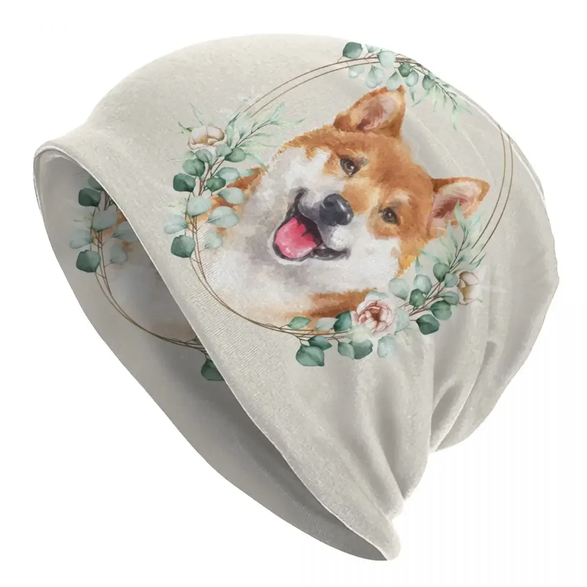 

Japanese Shiba Inu Dog In Floral Beanie Cap Unisex Winter Warm Bonnet Femme Knitted Hat Outdoor Skullies Beanies Hats