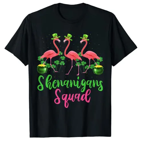 Shenanigan Squad Irish Flamingo Leprechaun St Patrick's Day T-Shirt Gifts Graphic Tee Y2k Top Clover Shamrock Costume Outfits