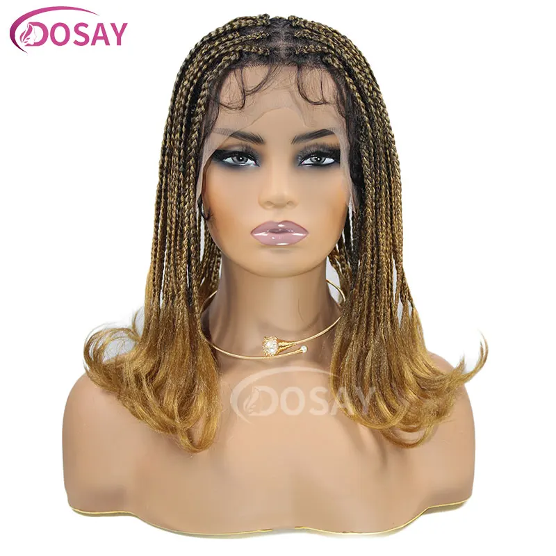 Synthetic Braided Wigs Ombre Blonde Full Lace Front Wigs Box Braided Lace Wig With Baby Hair For Black Women Afro Wig 12 Inches