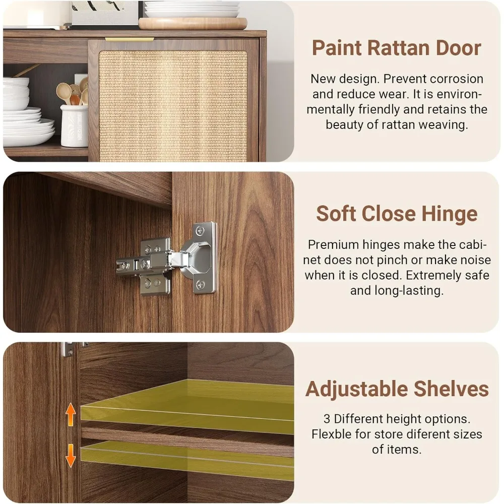 حامل تلفزيون الروطان لغرفة المعيشة خزانة تلفزيون المزرعة مع وحدة تخزين كبيرة للتلفزيون الطويلة بوهو لأجهزة التلفاز حتى 55/65/75/85 بوصة لـ B #3