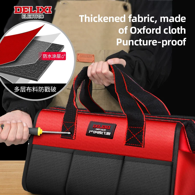 DELIXI ELECTRIC 13/14 بوصة حقيبة أدوات متعددة الوظائف واسعة الفم يده أداة حقيبة متعددة جيب أداة المنظم سستة حقيبة