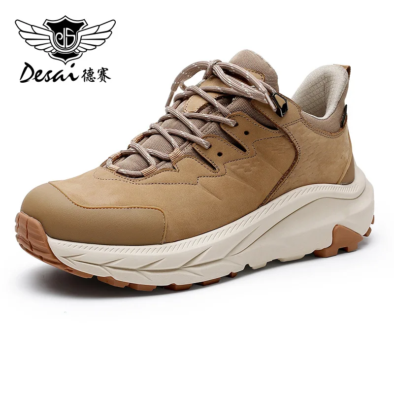 

New Desai Top layer Cowhide Outdoor Sports Mountaineering Shoes Low cut Breathable Lace up Shoes Spliced Hiking Shoes