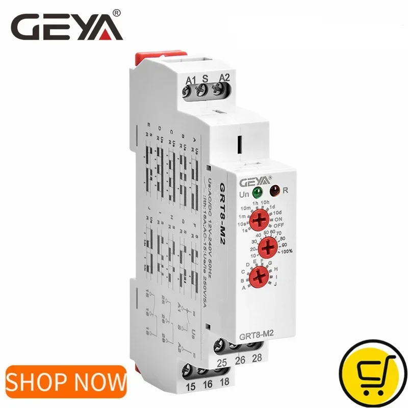 GEYA GRT8-M Adjustable Multifunction Timer Relay with 10 Function Choices AC DC 12V 24V 220V 230V Time Relay Din Rail