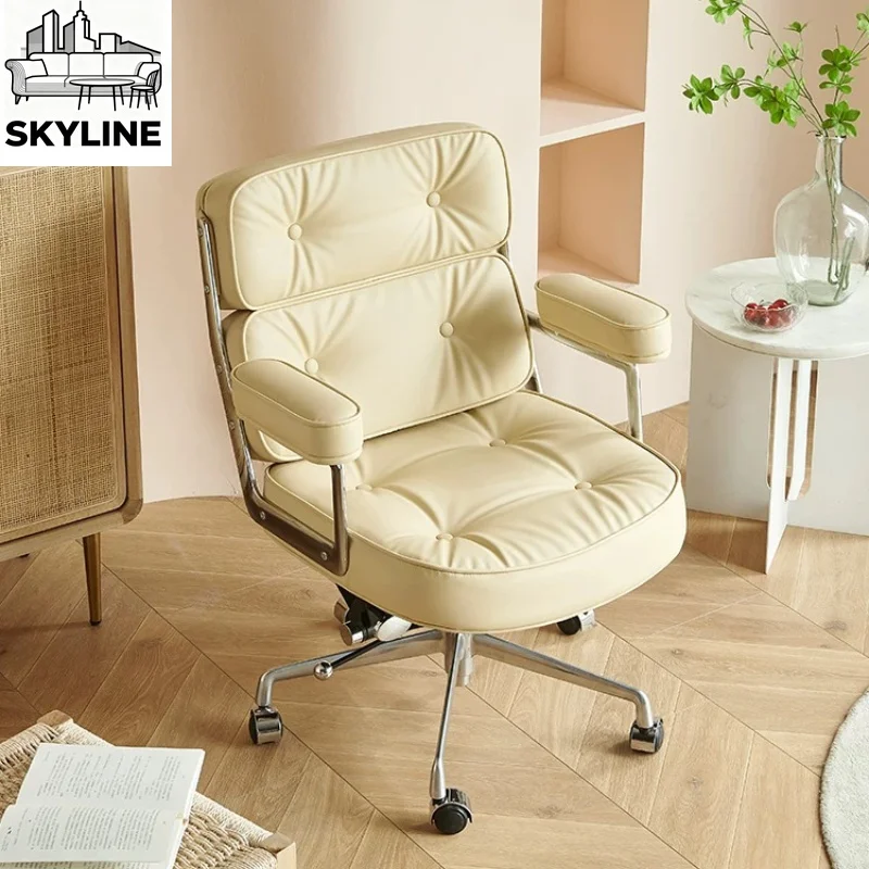 Soft Leather Swivel Computer Office Chair Compact Ergonomic Work Seat Multi-scene Furnishings For Household Study & Home